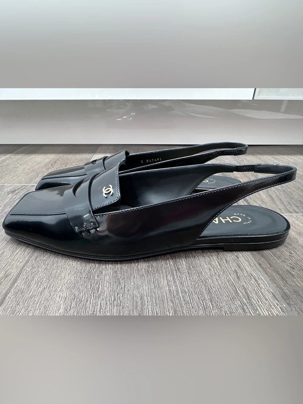 NEW 2026 CHANEL BLACK LEATHER SLINGBACK HALF LOAFER SHOES GOLD CC LOGO 37C BLAZY